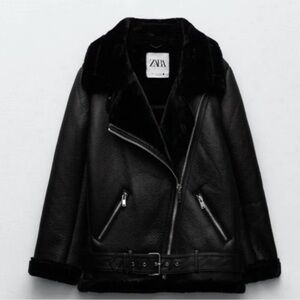 Zara Women's Black Double-Face Faux Leather Moto Jacket